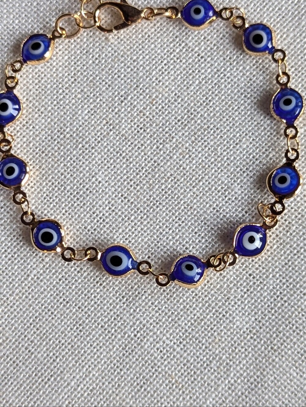 Gold Toned Blue Evil Eye Bracelet Adjustable Women's Jewelry - Picture 2 of 5